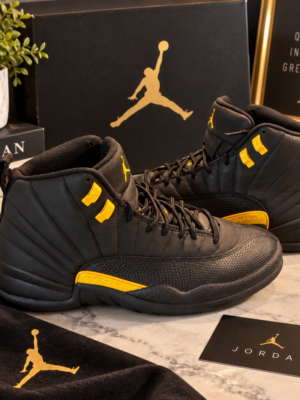 Jordan Men's Retro 12 High-Top Basketball Shoes — Black/Yellow